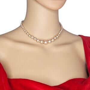 1950s Champagne Color Graduating Faux Pearl Single Strand Choker Necklace Japan